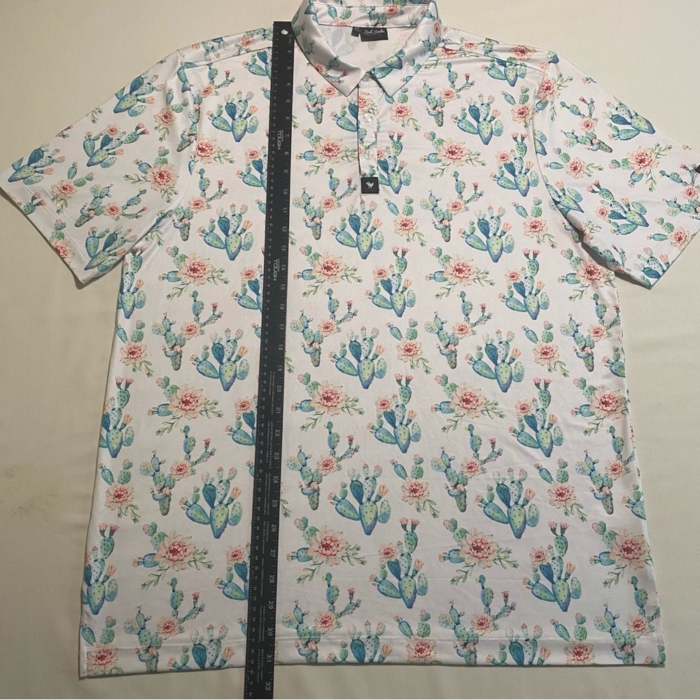 Bad Birdie Floral Cactus Polo Mens L Golf Performance Stretch - Picture 14 of 14